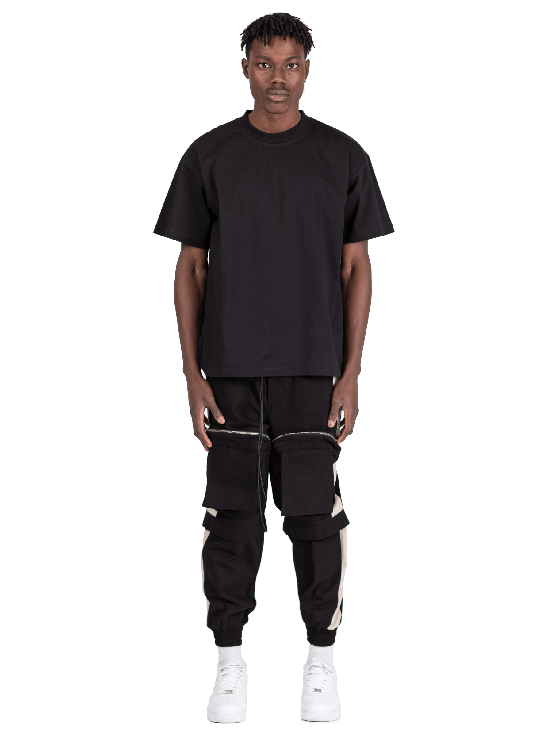 Colour-Block Cargo Pants - Black / Stone