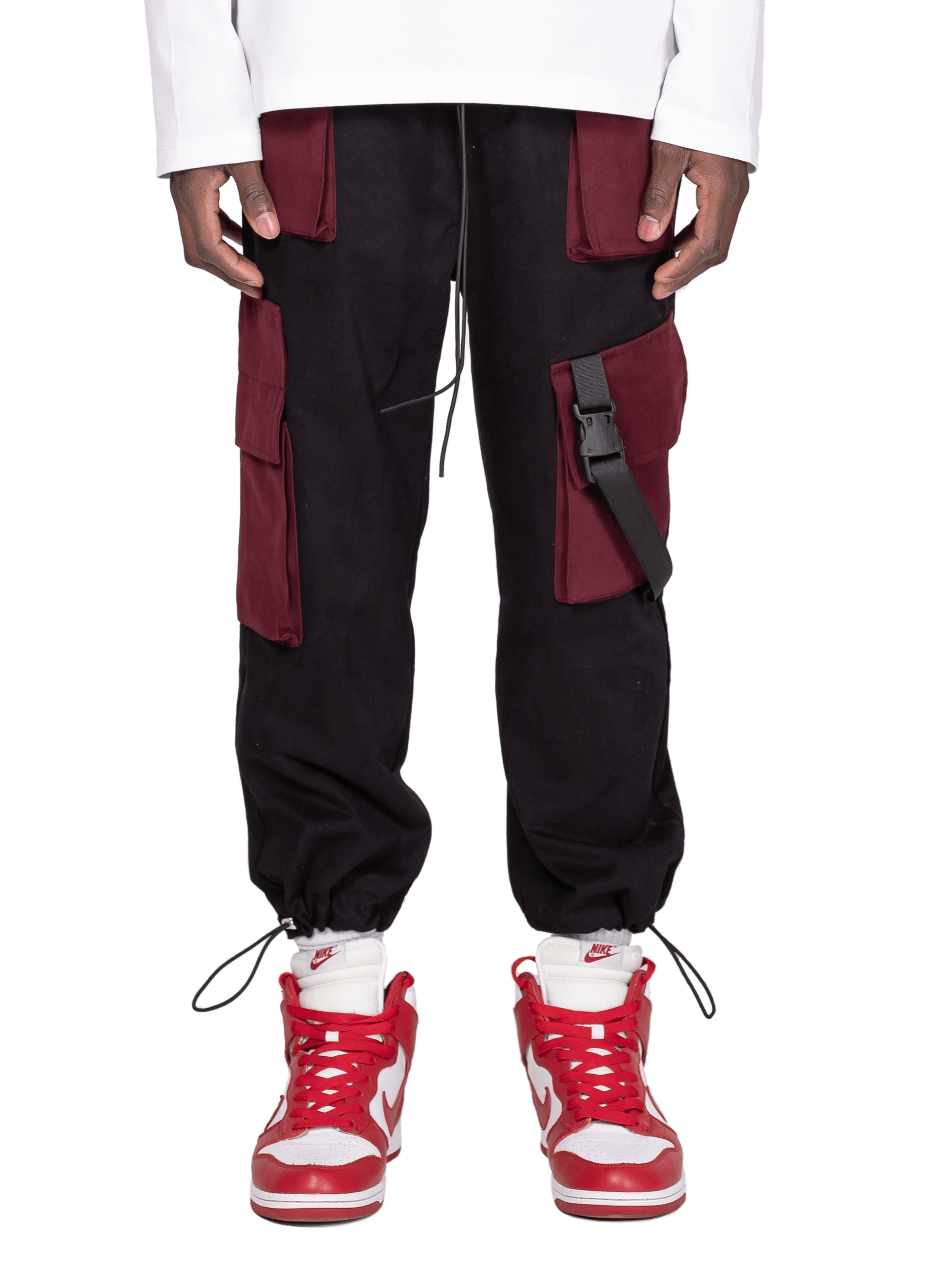 Cropped Cargo Pants - Black / Red