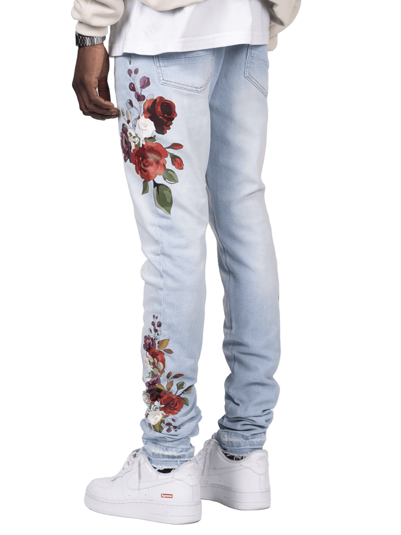 Floral Denim - Light Stone