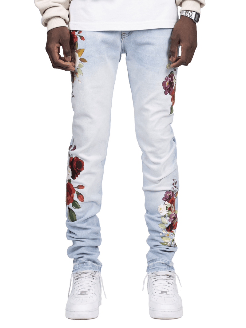 Floral Denim - Light Stone