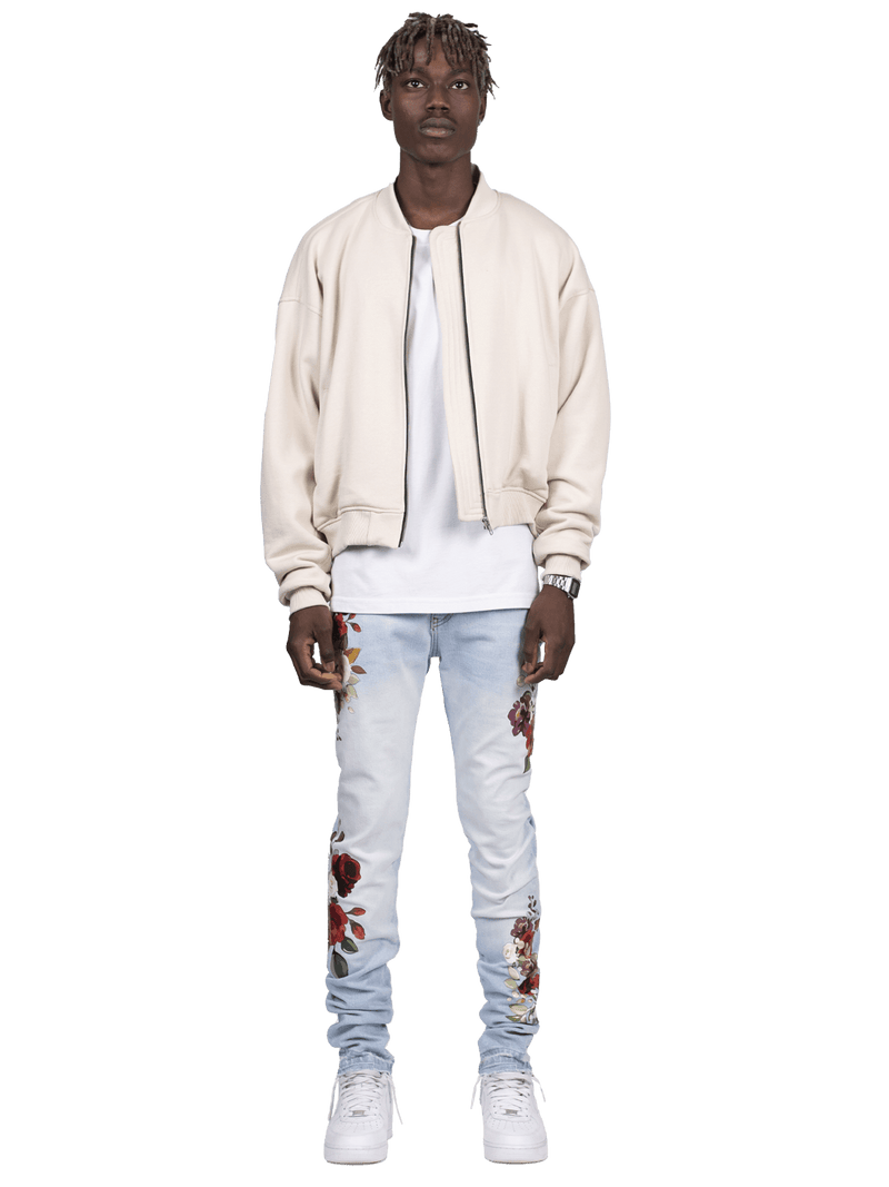 Floral Denim - Light Stone