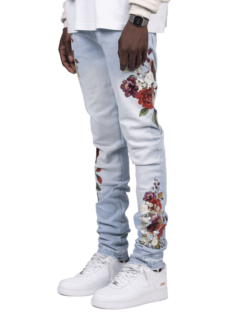 Floral Denim - Light Stone