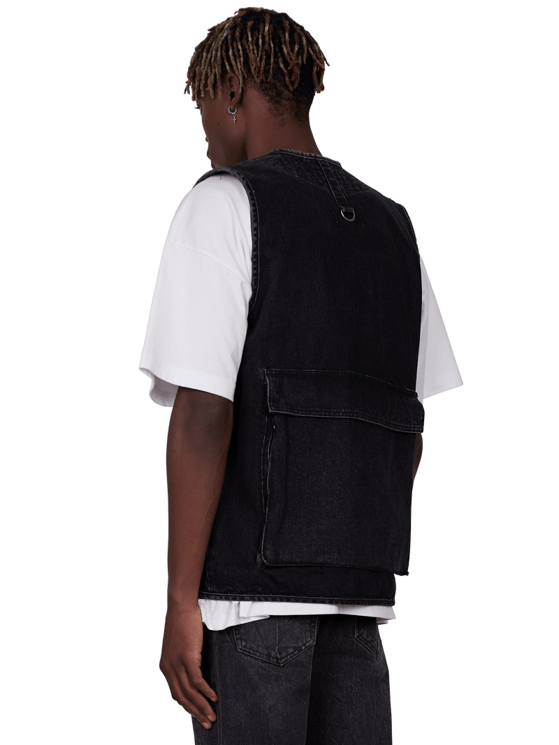 Denim Utility Vest -  Black