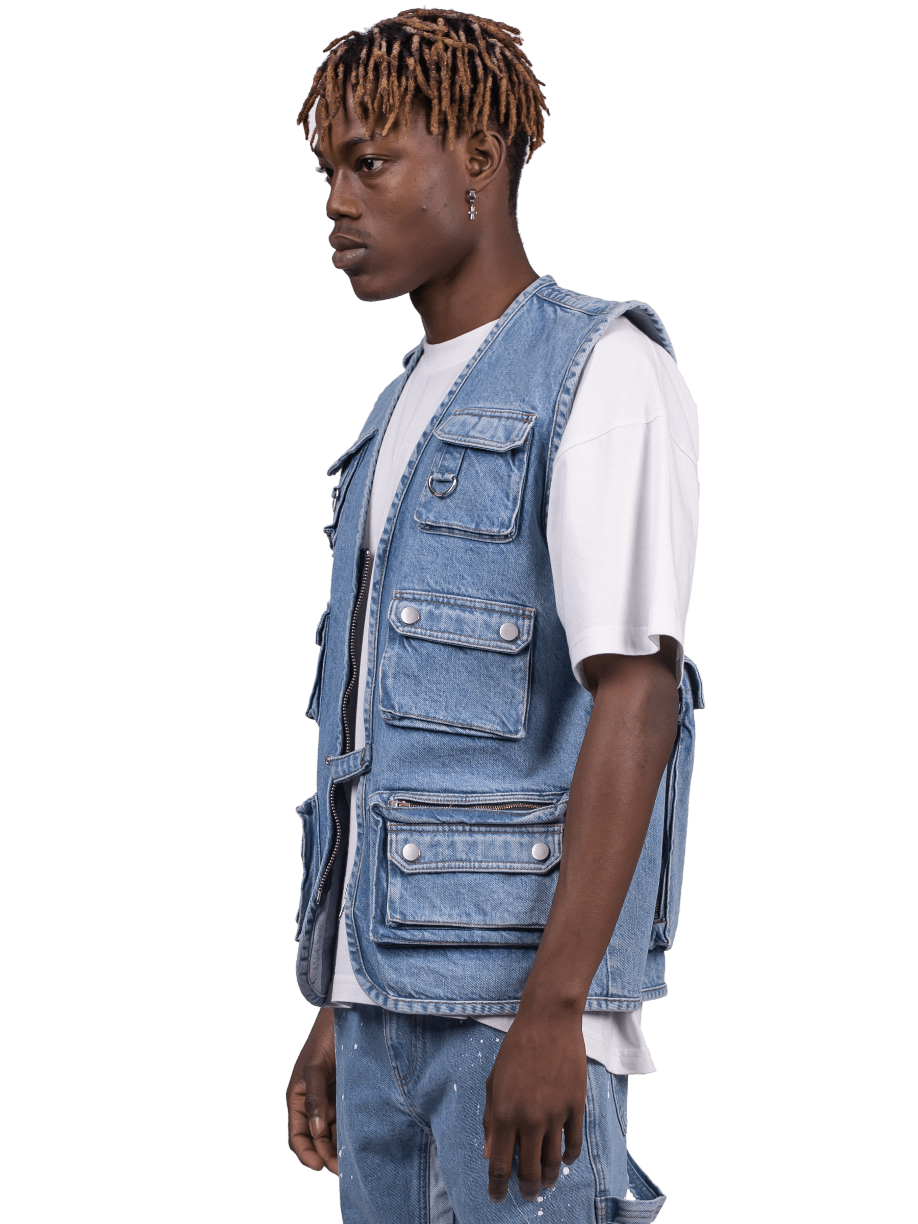 Denim Utility Vest -  Light Stone