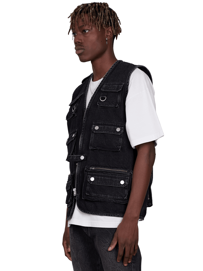 Denim Utility Vest -  Black