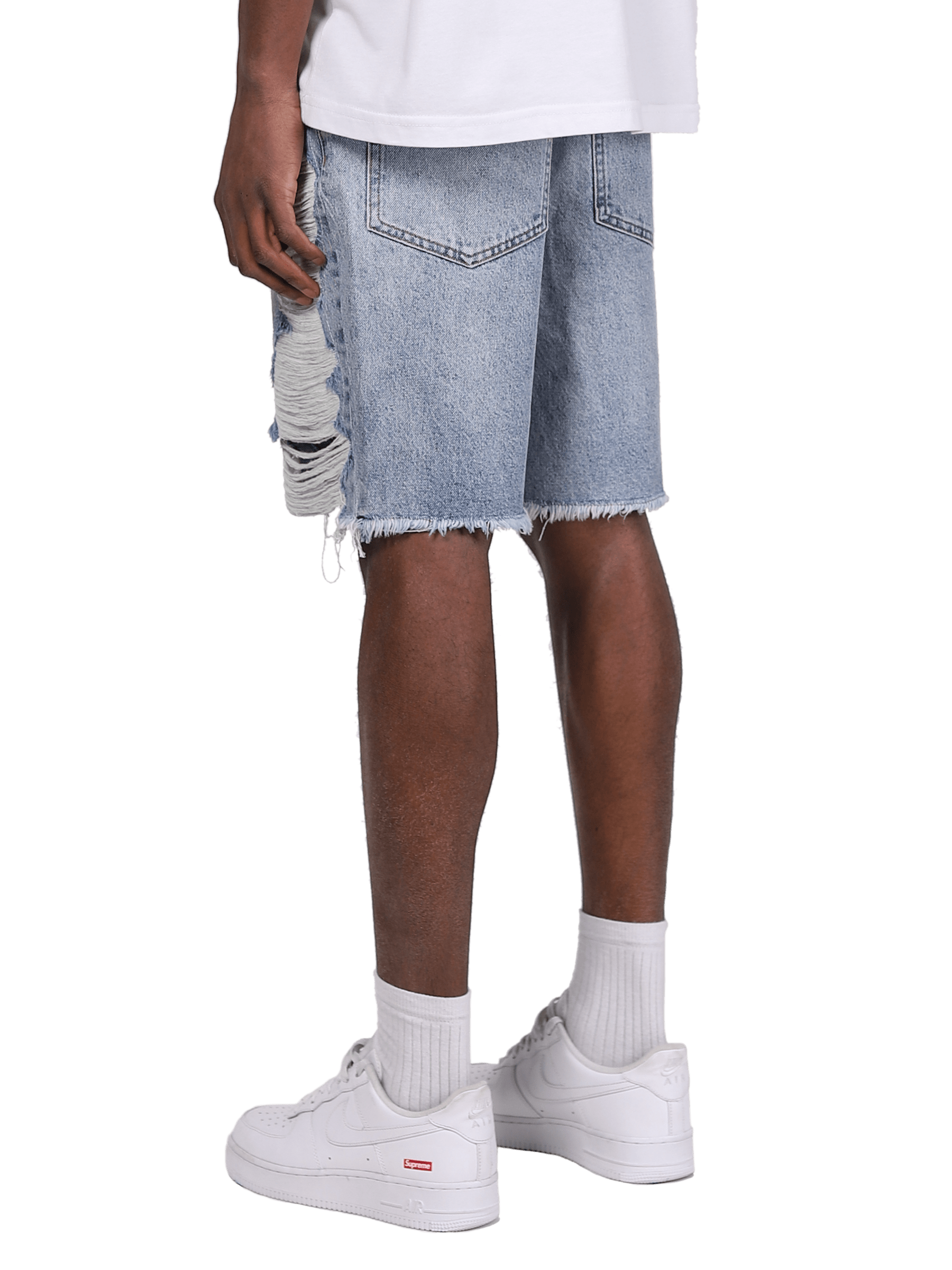 Distressed Panel Shorts - Light Stone