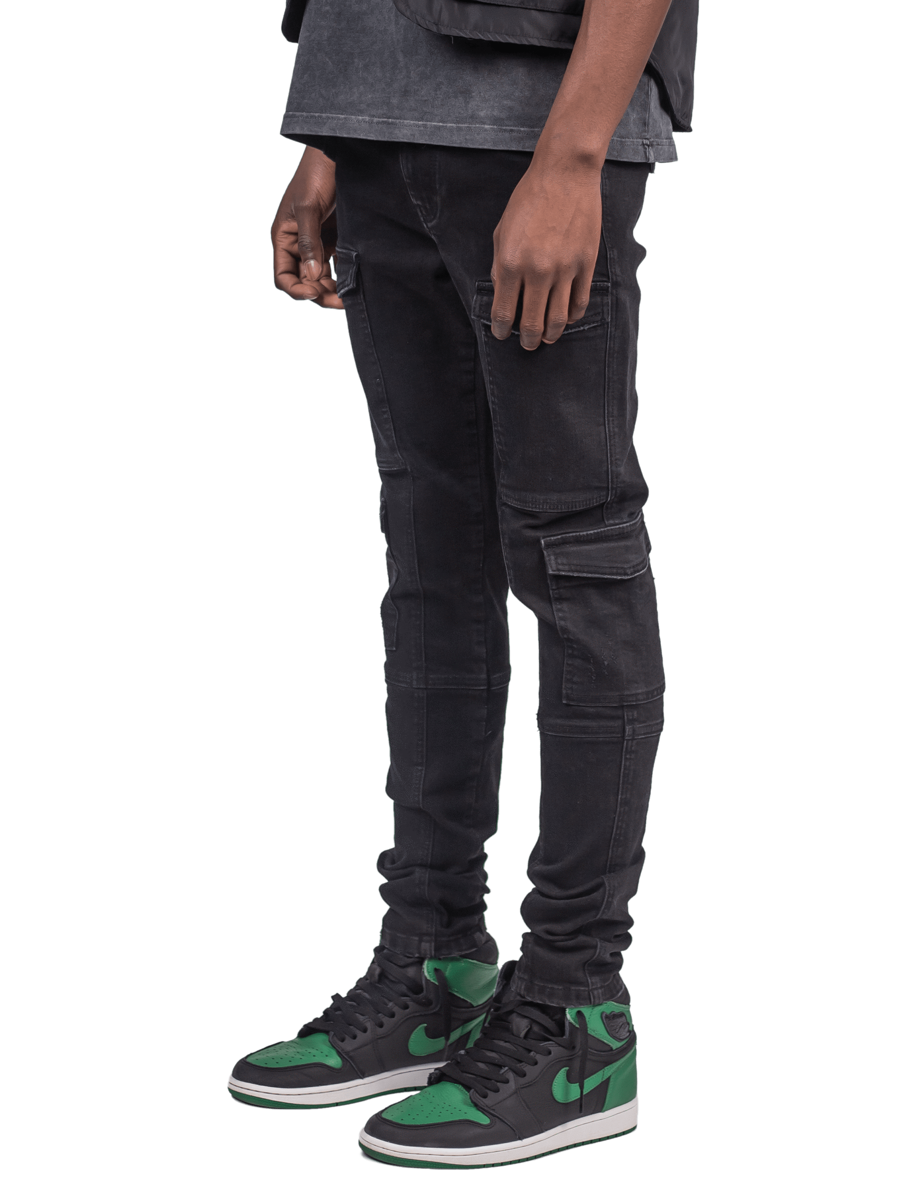 Front Pocket Cargo Denim - Black