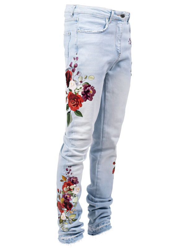 Floral Denim - Light Stone