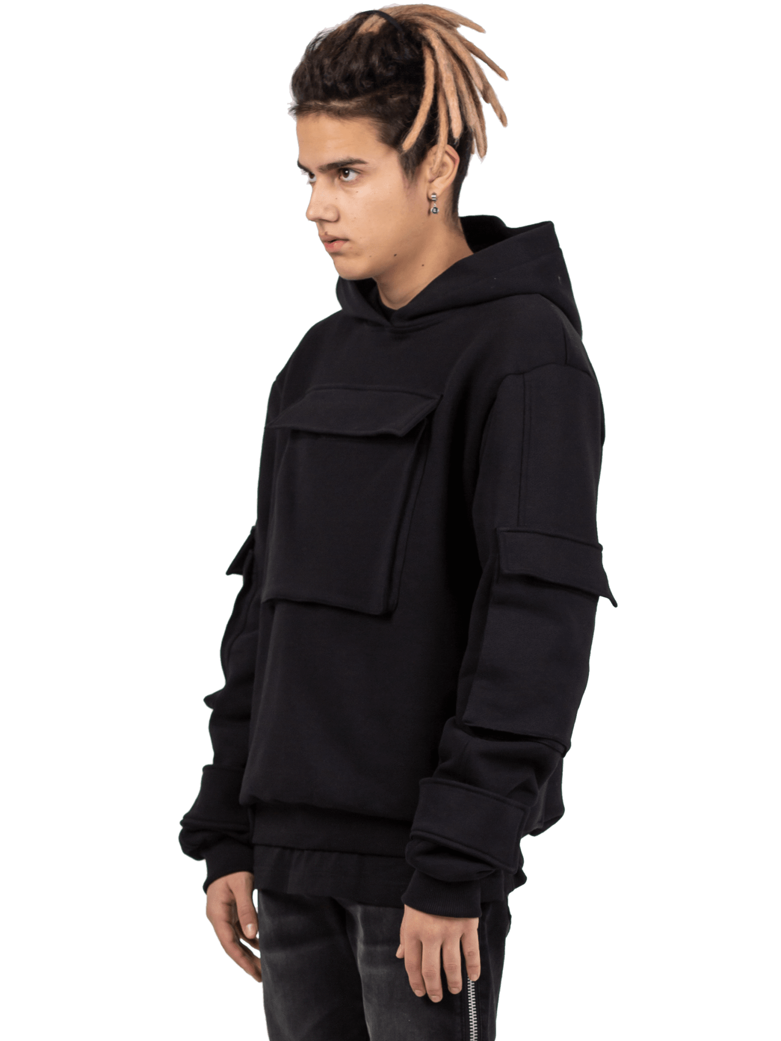 Multi Pocket Hoodie - Black - Reputation Studios