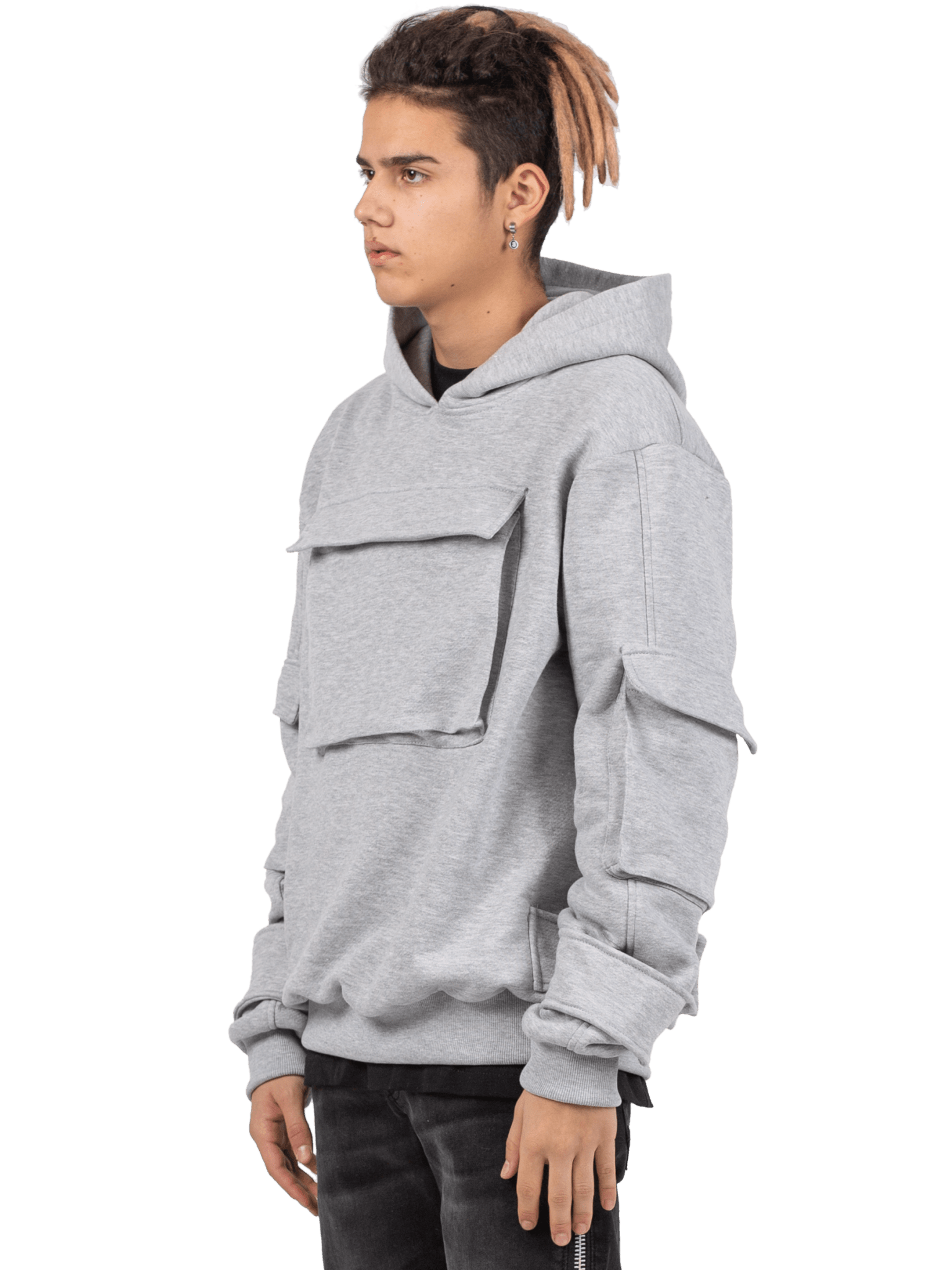 Multi Pocket Hoodie - Heather Grey - Reputation Studios