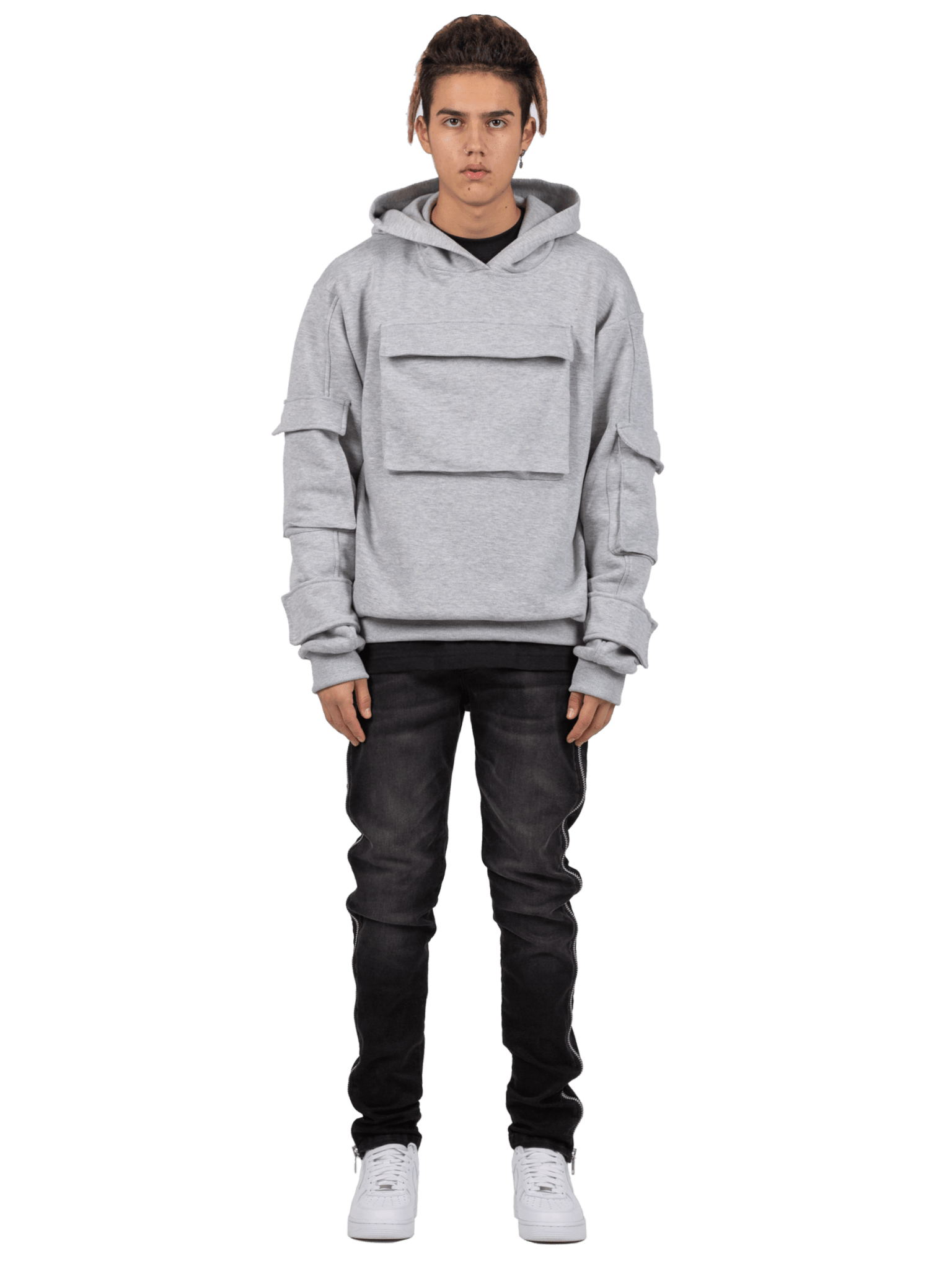 Multi Pocket Hoodie - Heather Grey - Reputation Studios