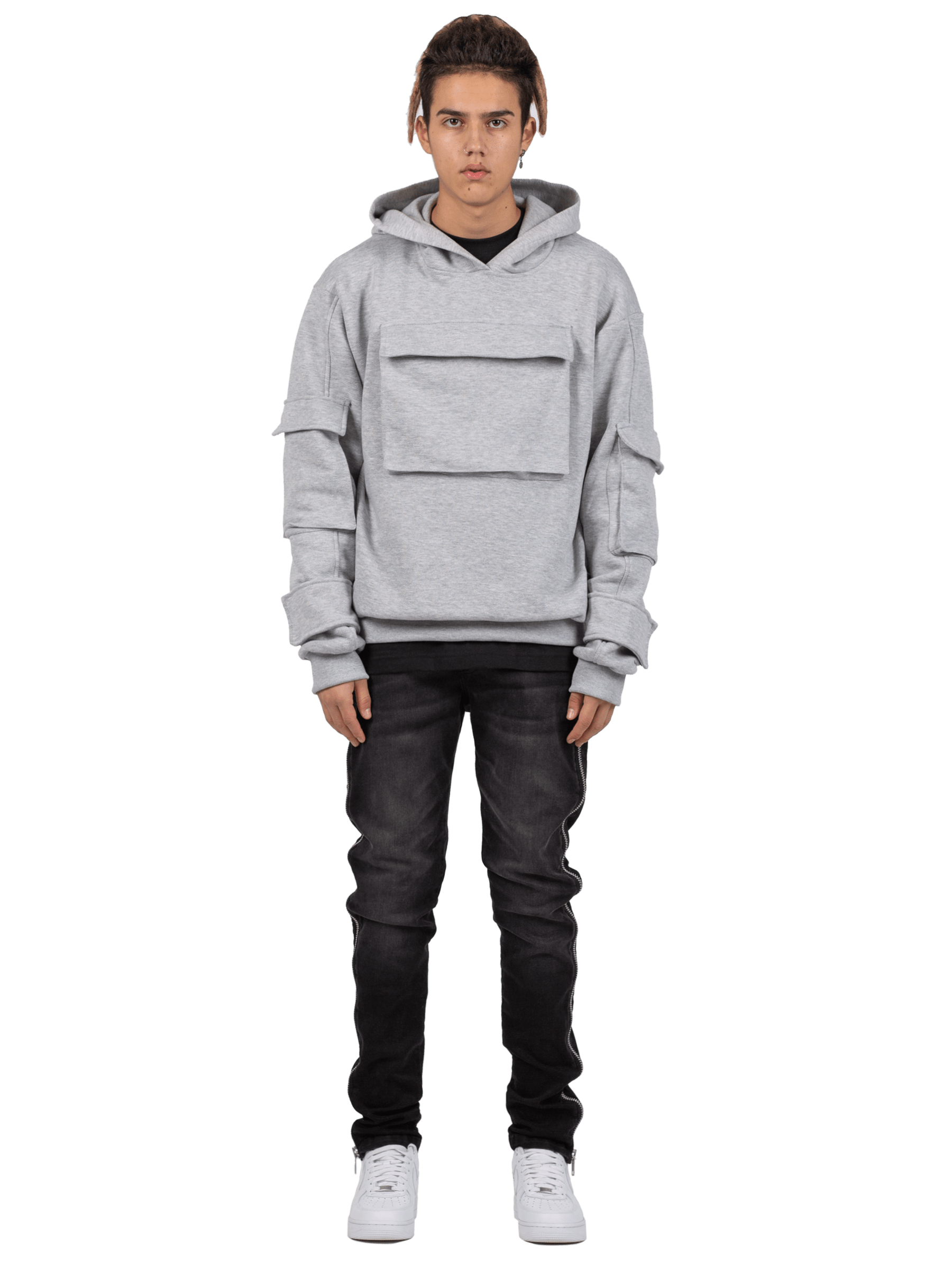 Multi Pocket Hoodie - Heather Grey