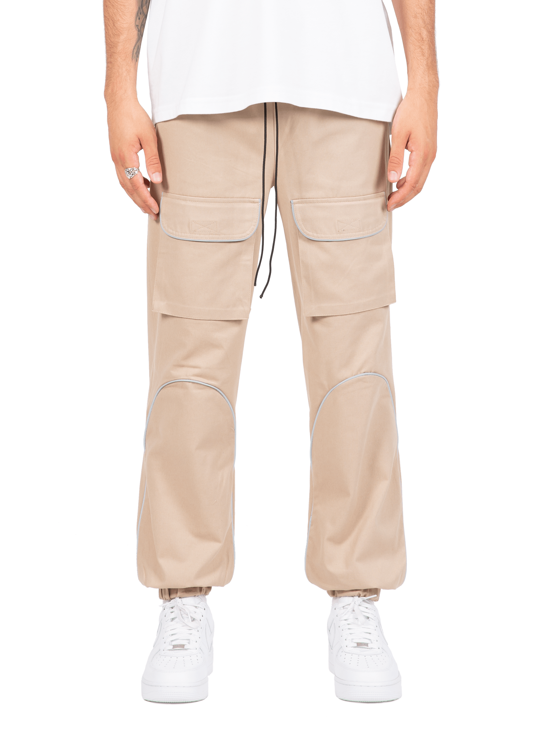 Reflective Front Pocket Pants - Beige