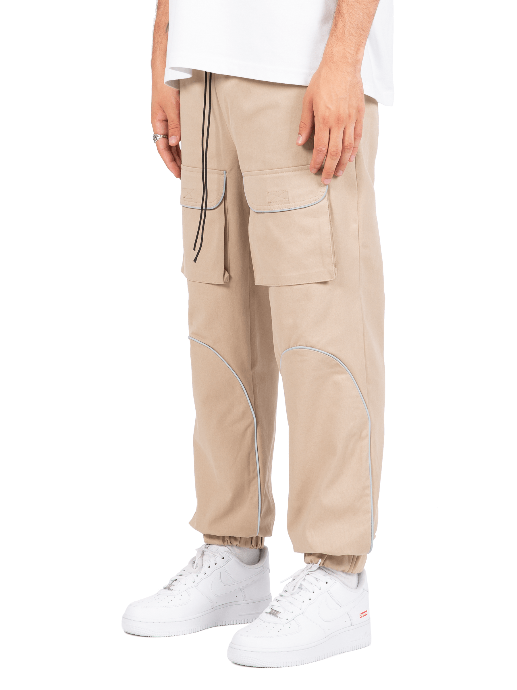 Reflective Front Pocket Pants - Beige