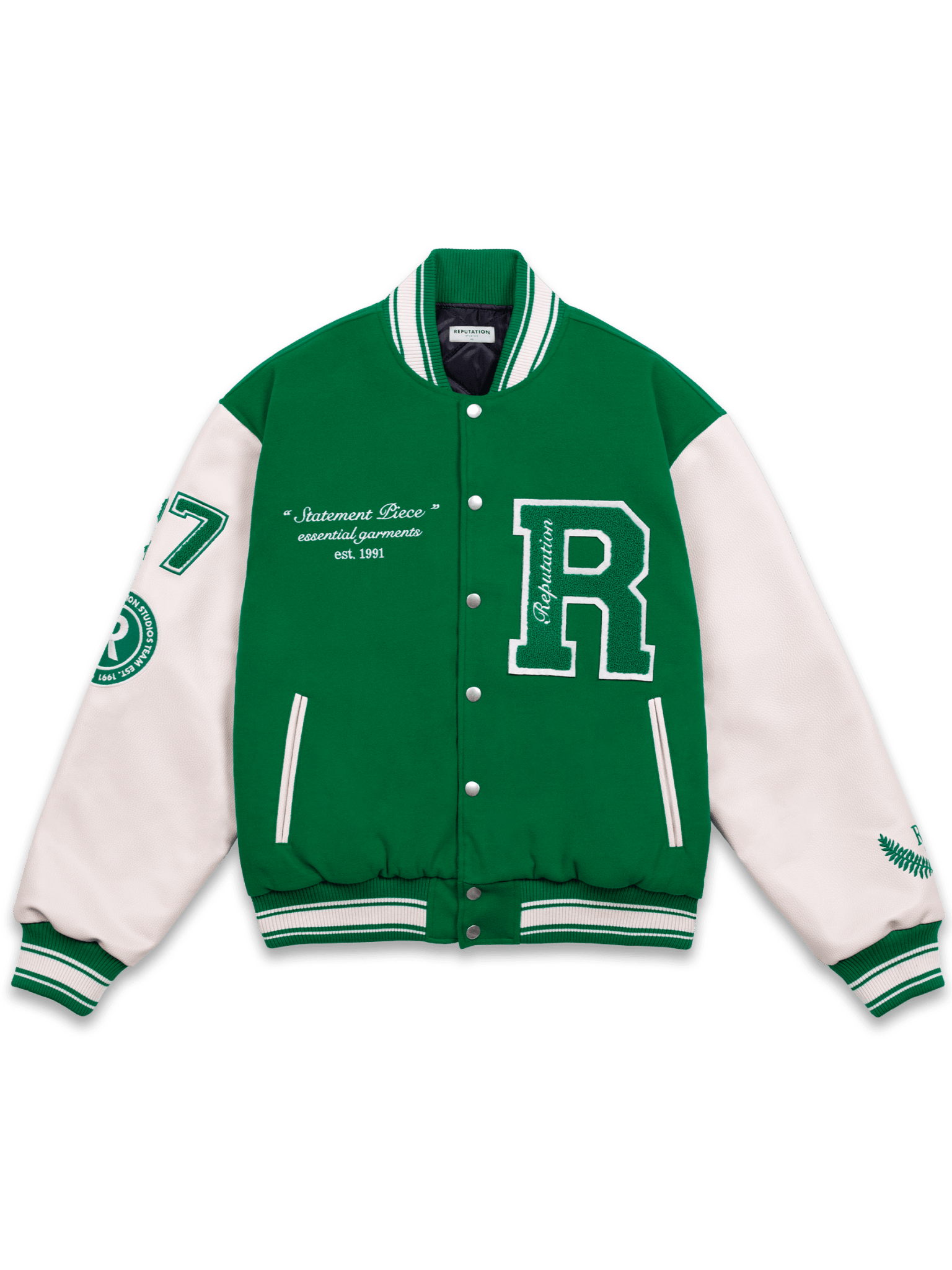 "Statement Piece" Varsity Jacket - Pine Green - Reputation Studios