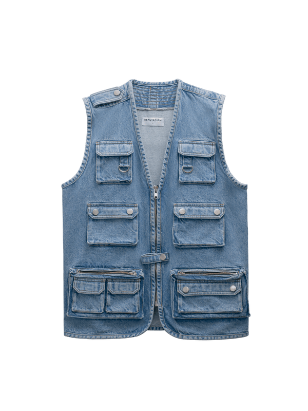 Denim Utility Vest -  Light Stone
